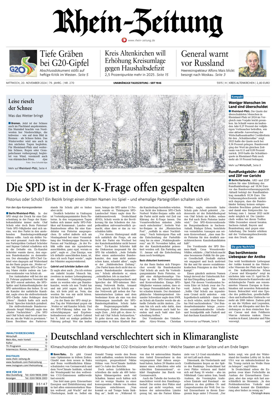 Rhein-Zeitung Kreis Altenkirchen vom Mittwoch, 20.11.2024