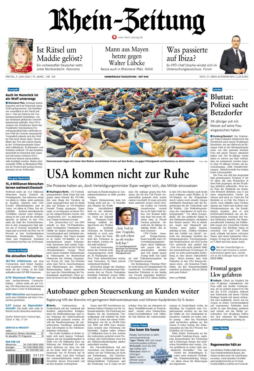 Rhein-Zeitung Kreis Altenkirchen vom Freitag, 05.06.2020