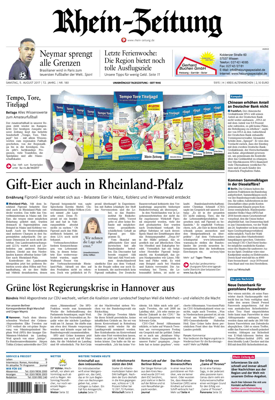 Rhein-Zeitung Kreis Altenkirchen vom Samstag, 05.08.2017