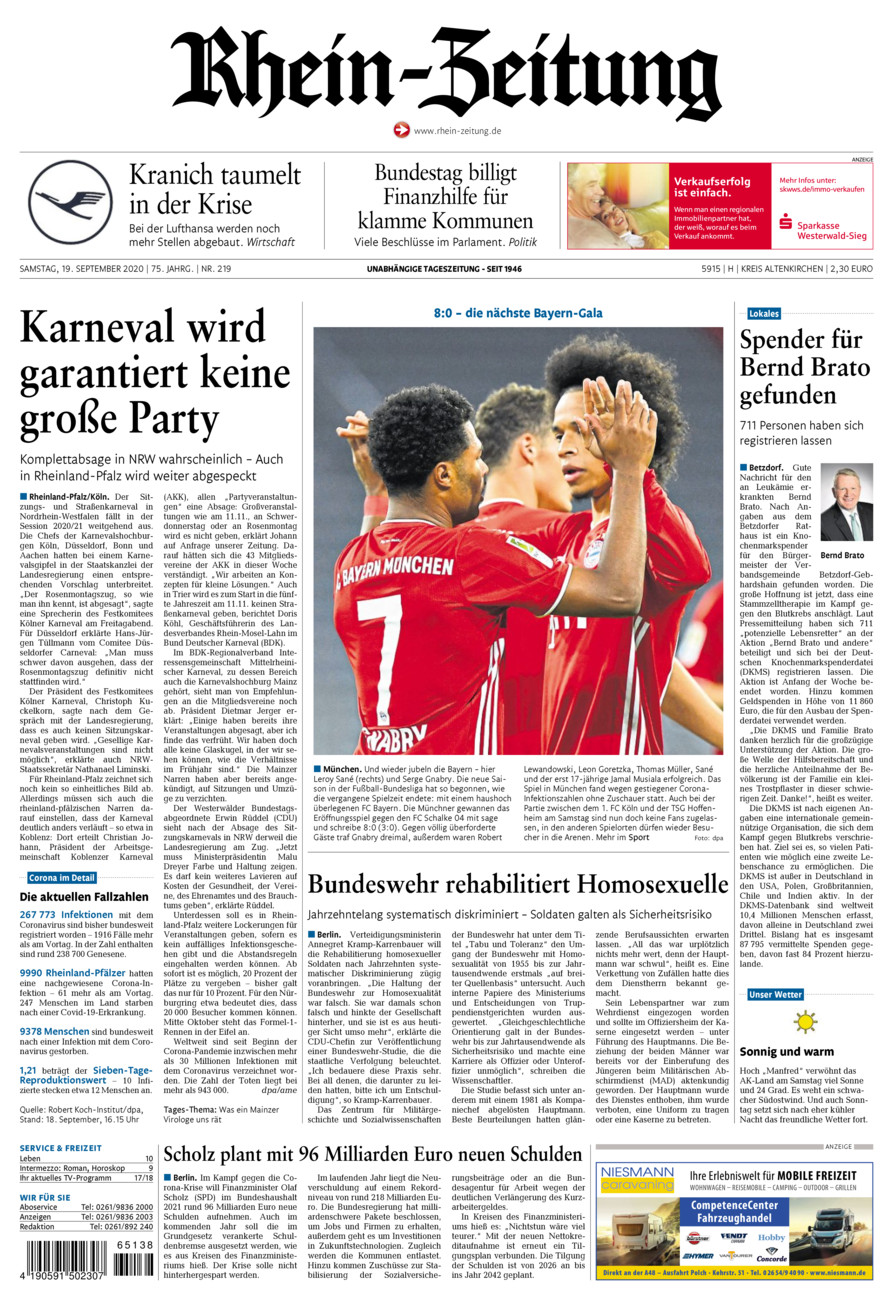 Rhein-Zeitung Kreis Altenkirchen vom Samstag, 19.09.2020
