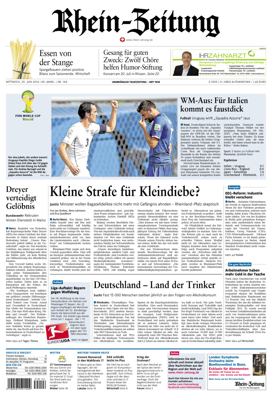 Rhein-Zeitung Kreis Altenkirchen vom Mittwoch, 25.06.2014