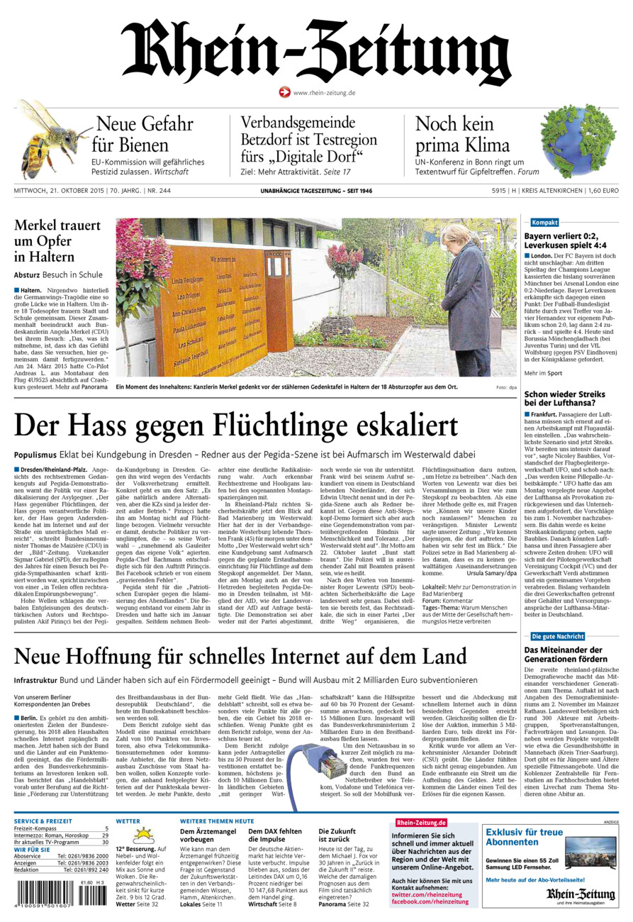Rhein-Zeitung Kreis Altenkirchen vom Mittwoch, 21.10.2015