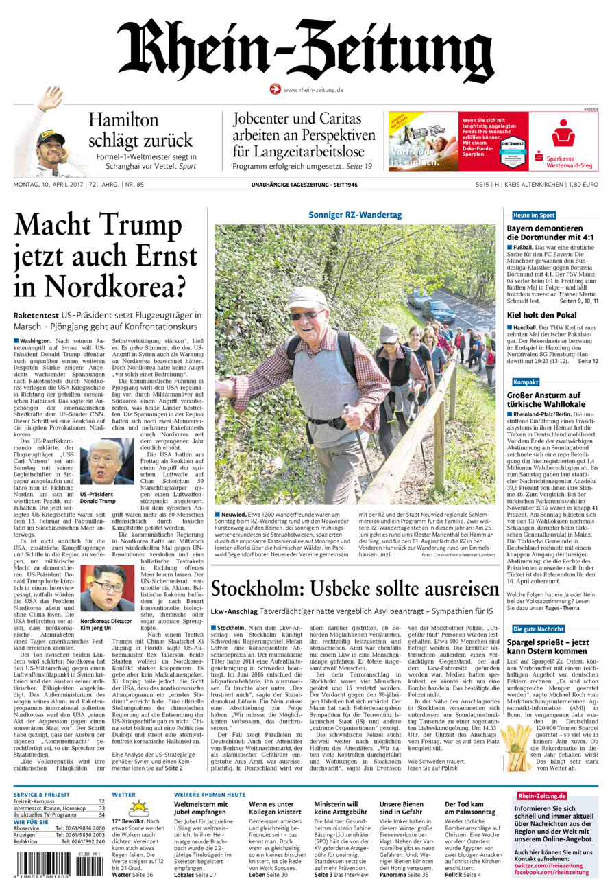 Rhein-Zeitung Kreis Altenkirchen vom Montag, 10.04.2017