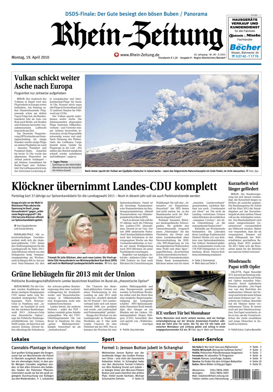 Rhein-Zeitung Kreis Altenkirchen vom Montag, 19.04.2010