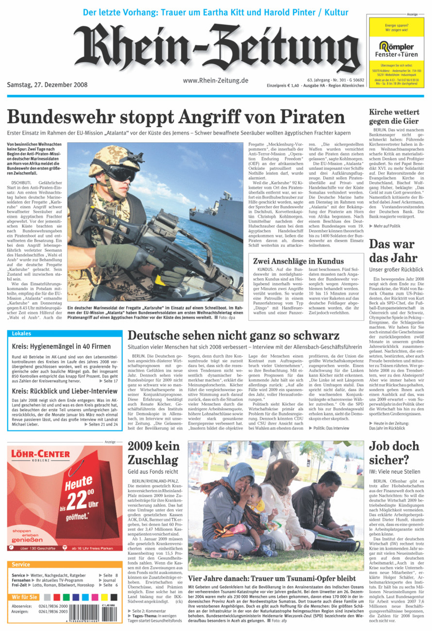 Rhein-Zeitung Kreis Altenkirchen vom Samstag, 27.12.2008