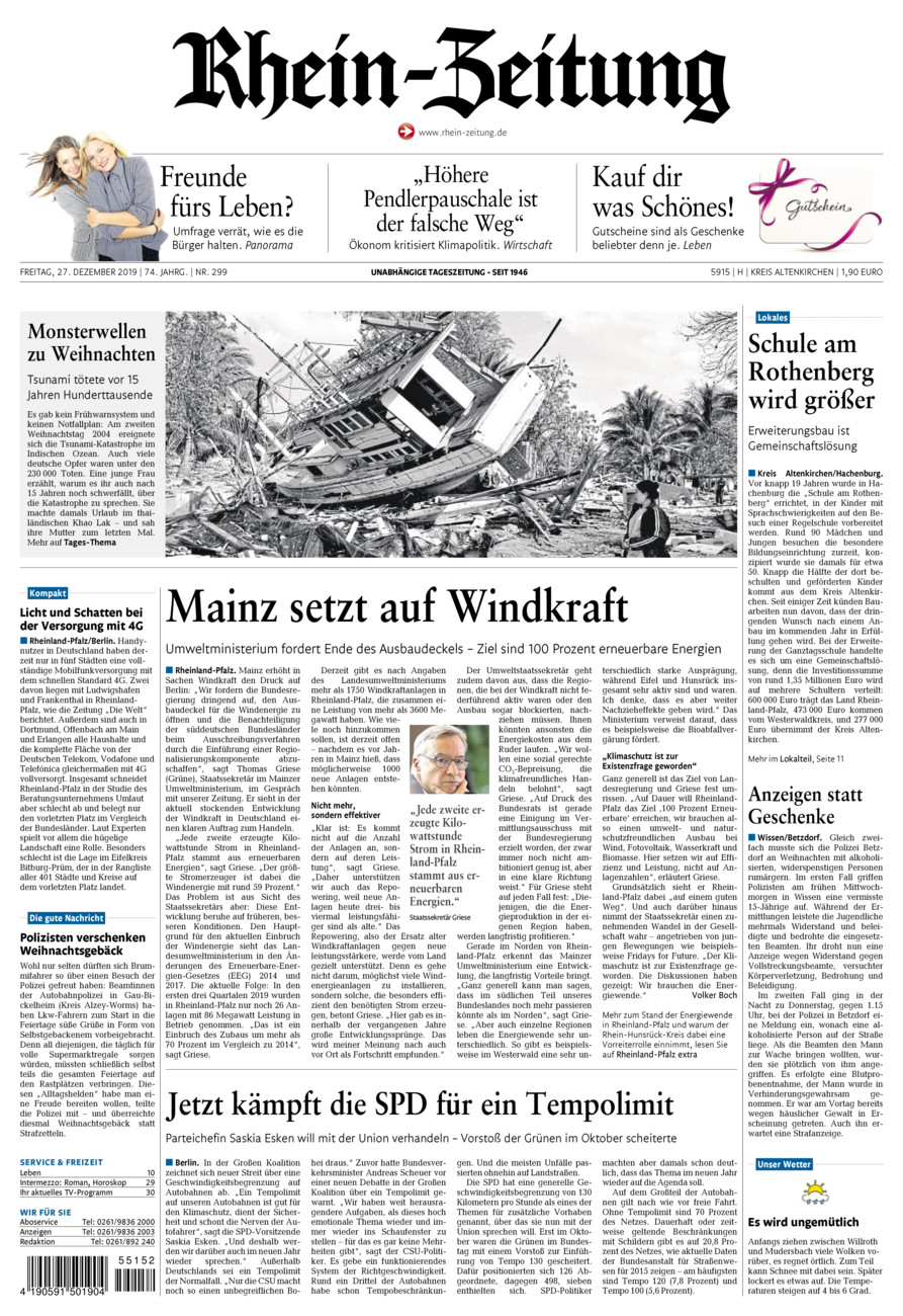 Rhein-Zeitung Kreis Altenkirchen vom Freitag, 27.12.2019