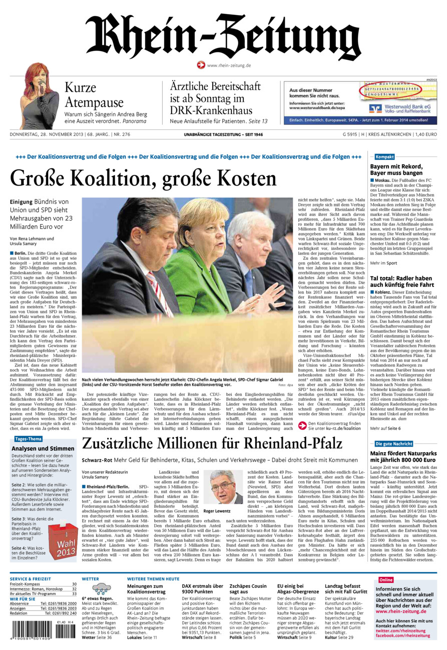 Rhein-Zeitung Kreis Altenkirchen vom Donnerstag, 28.11.2013
