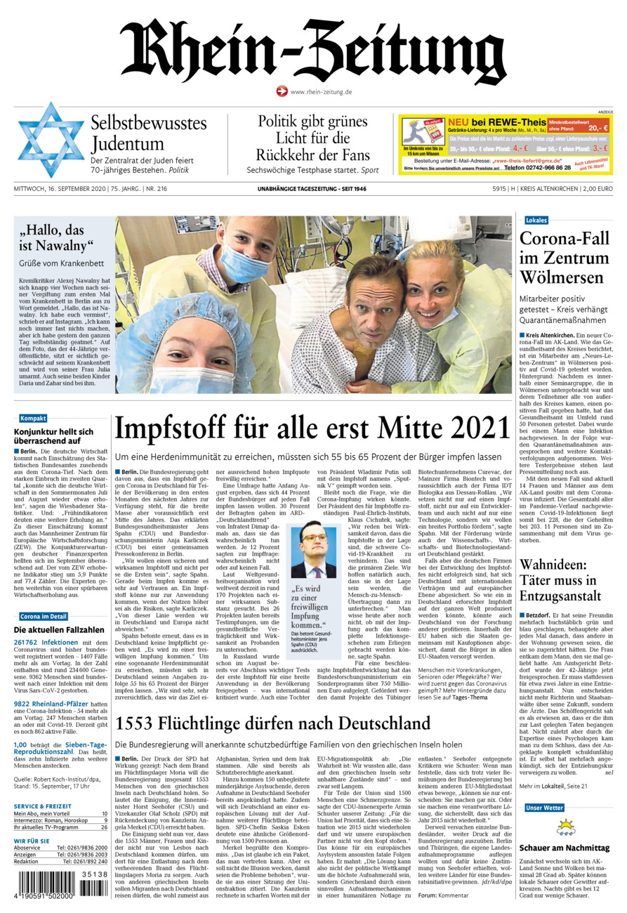 Rhein-Zeitung Kreis Altenkirchen vom Mittwoch, 16.09.2020