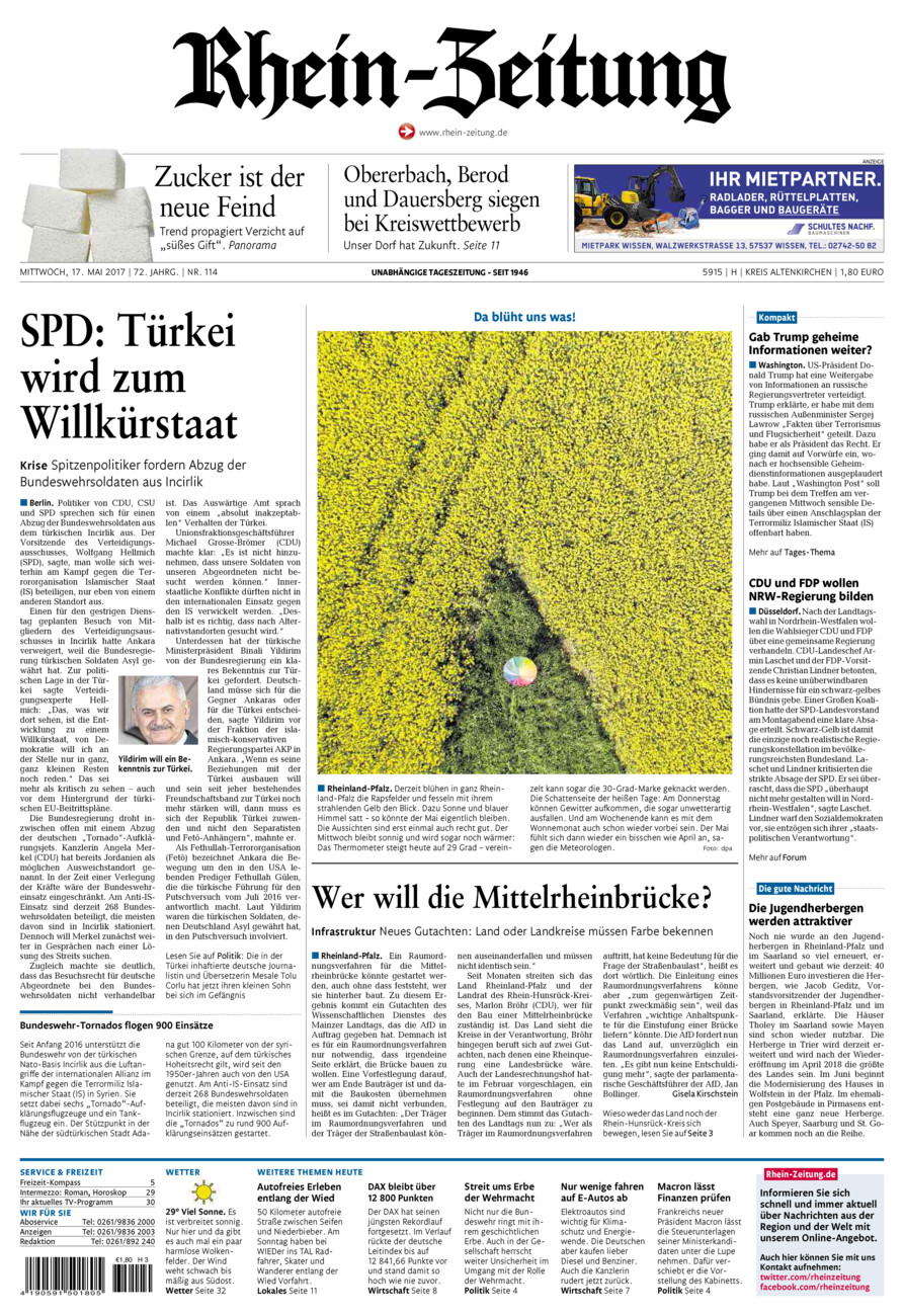 Rhein-Zeitung Kreis Altenkirchen vom Mittwoch, 17.05.2017