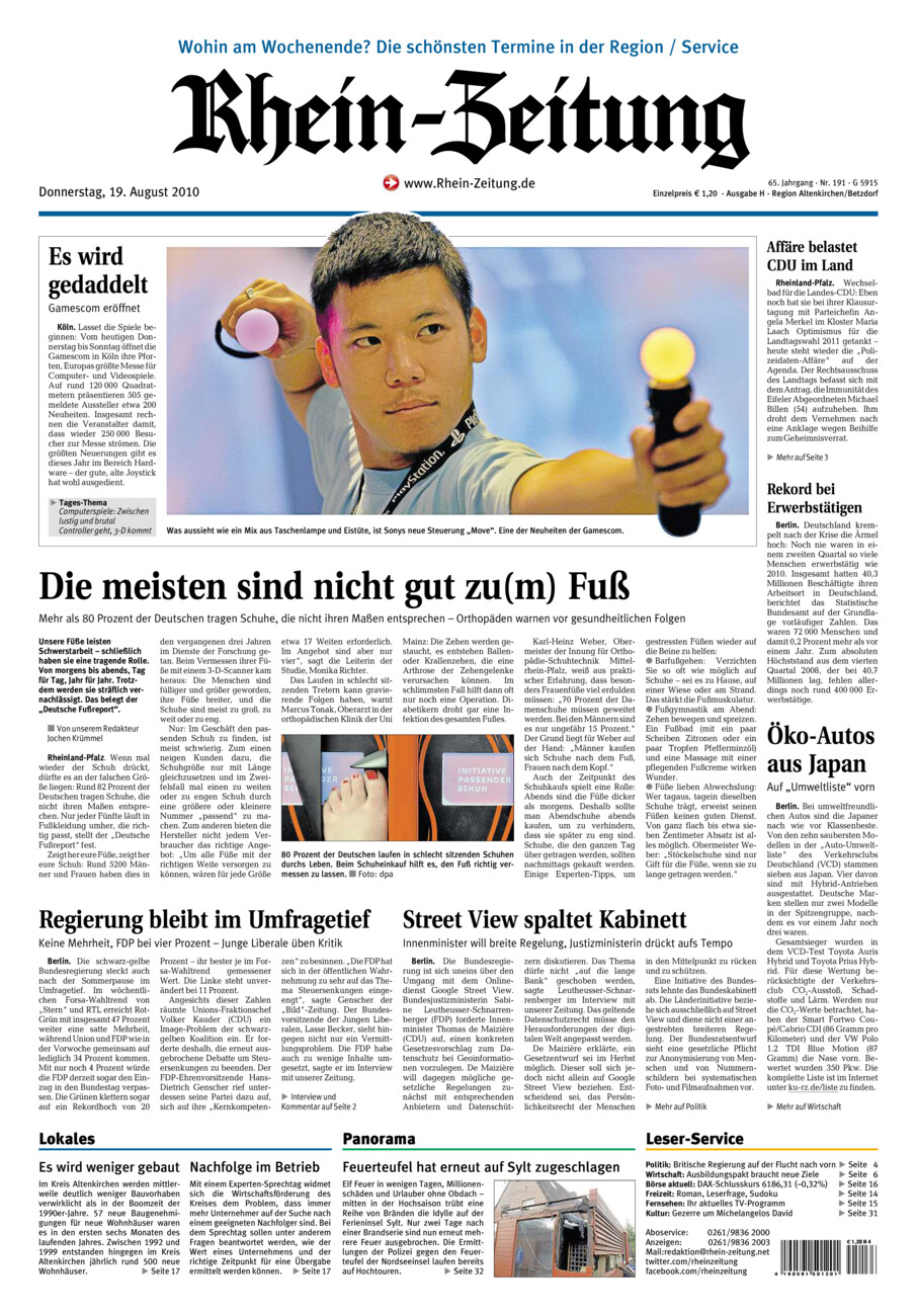 Rhein-Zeitung Kreis Altenkirchen vom Donnerstag, 19.08.2010
