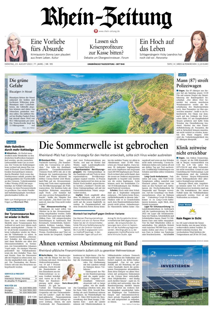Rhein-Zeitung Kreis Altenkirchen vom Dienstag, 23.08.2022