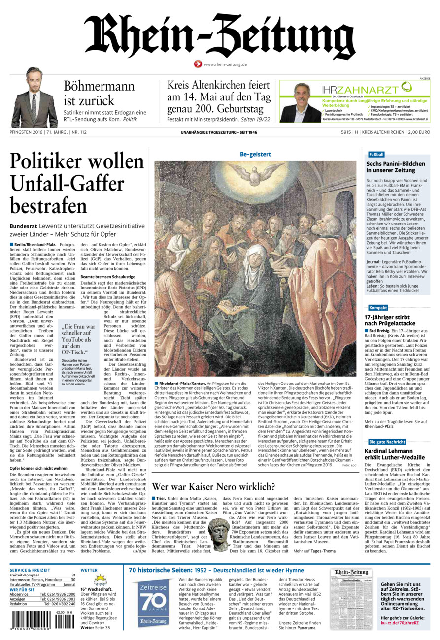 Rhein-Zeitung Kreis Altenkirchen vom Samstag, 14.05.2016