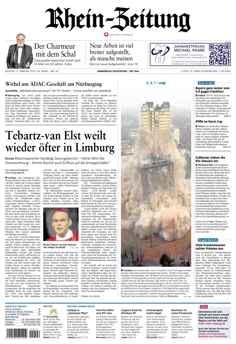 Rhein-Zeitung Kreis Altenkirchen vom Montag, 03.02.2014