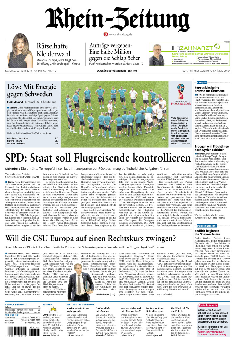 Rhein-Zeitung Kreis Altenkirchen vom Samstag, 23.06.2018
