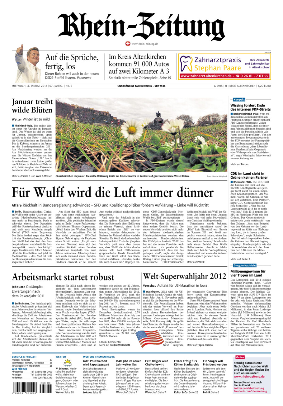 Rhein-Zeitung Kreis Altenkirchen vom Mittwoch, 04.01.2012