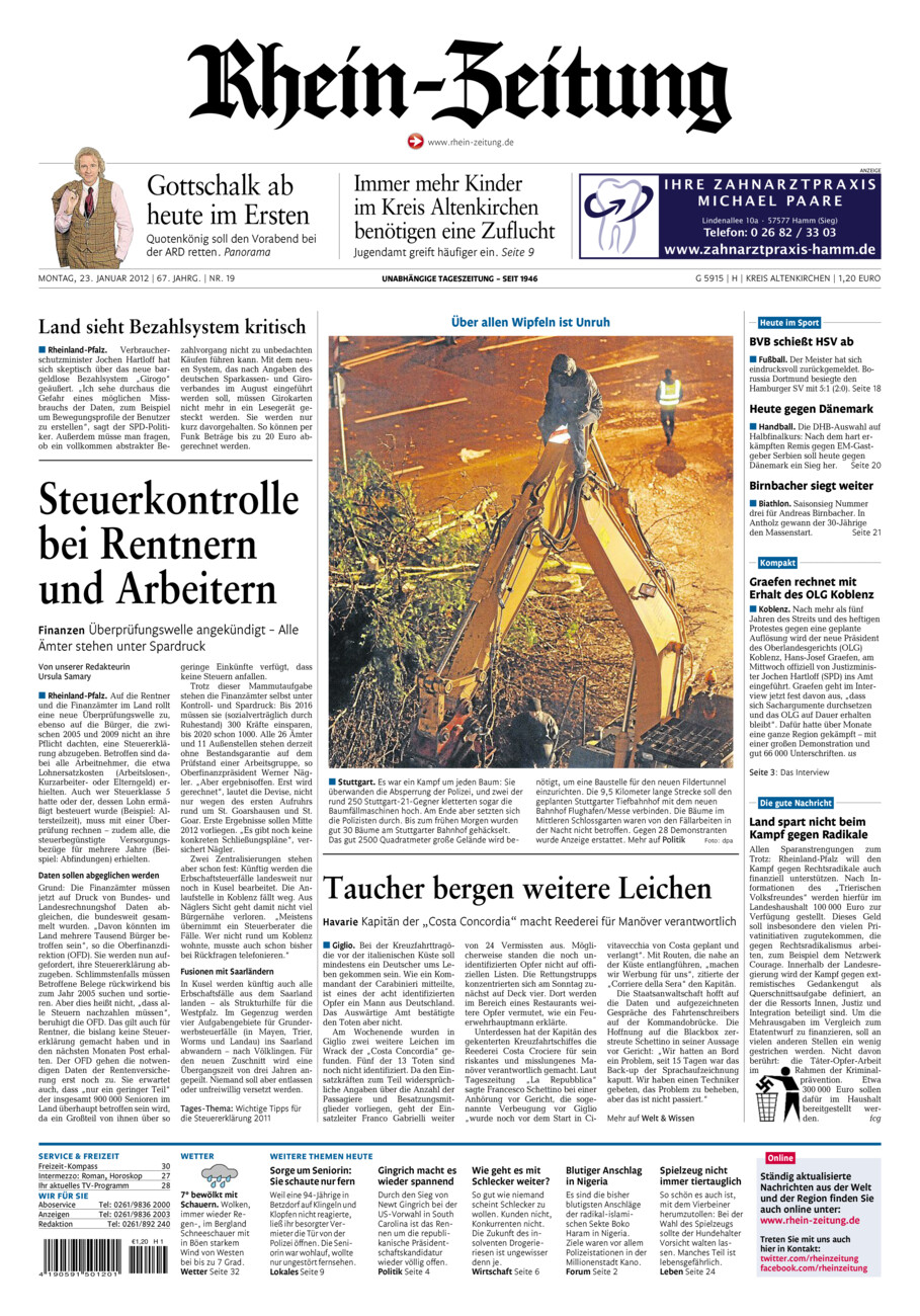 Rhein-Zeitung Kreis Altenkirchen vom Montag, 23.01.2012