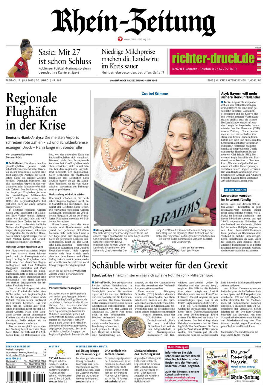 Rhein-Zeitung Kreis Altenkirchen vom Freitag, 17.07.2015