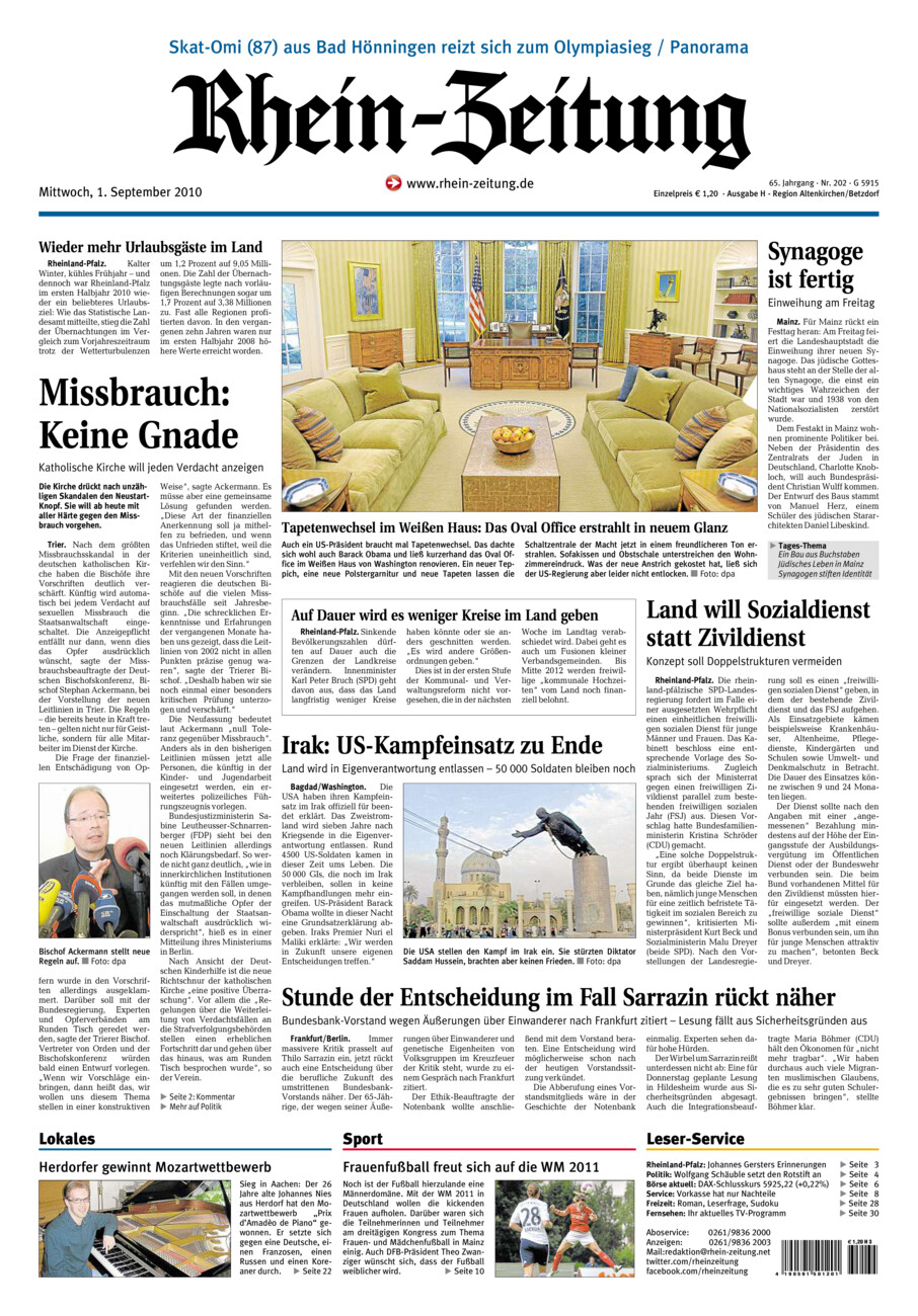Rhein-Zeitung Kreis Altenkirchen vom Mittwoch, 01.09.2010
