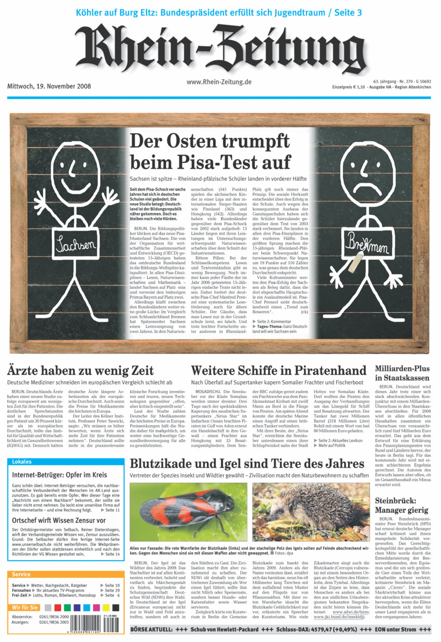 Rhein-Zeitung Kreis Altenkirchen vom Mittwoch, 19.11.2008