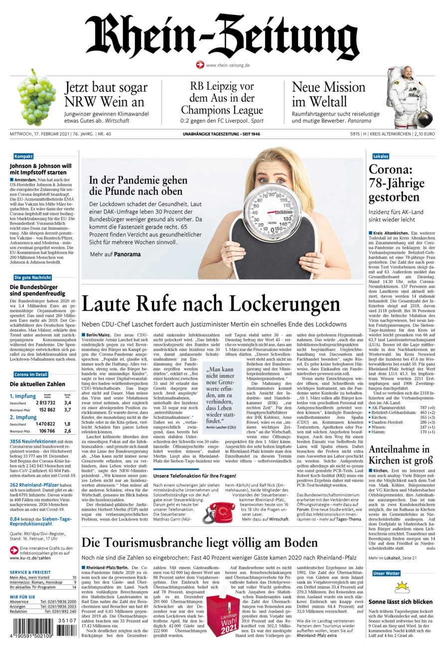 Rhein-Zeitung Kreis Altenkirchen vom Mittwoch, 17.02.2021
