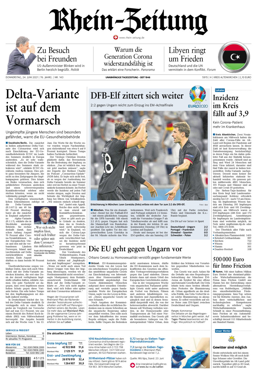 Rhein-Zeitung Kreis Altenkirchen vom Donnerstag, 24.06.2021