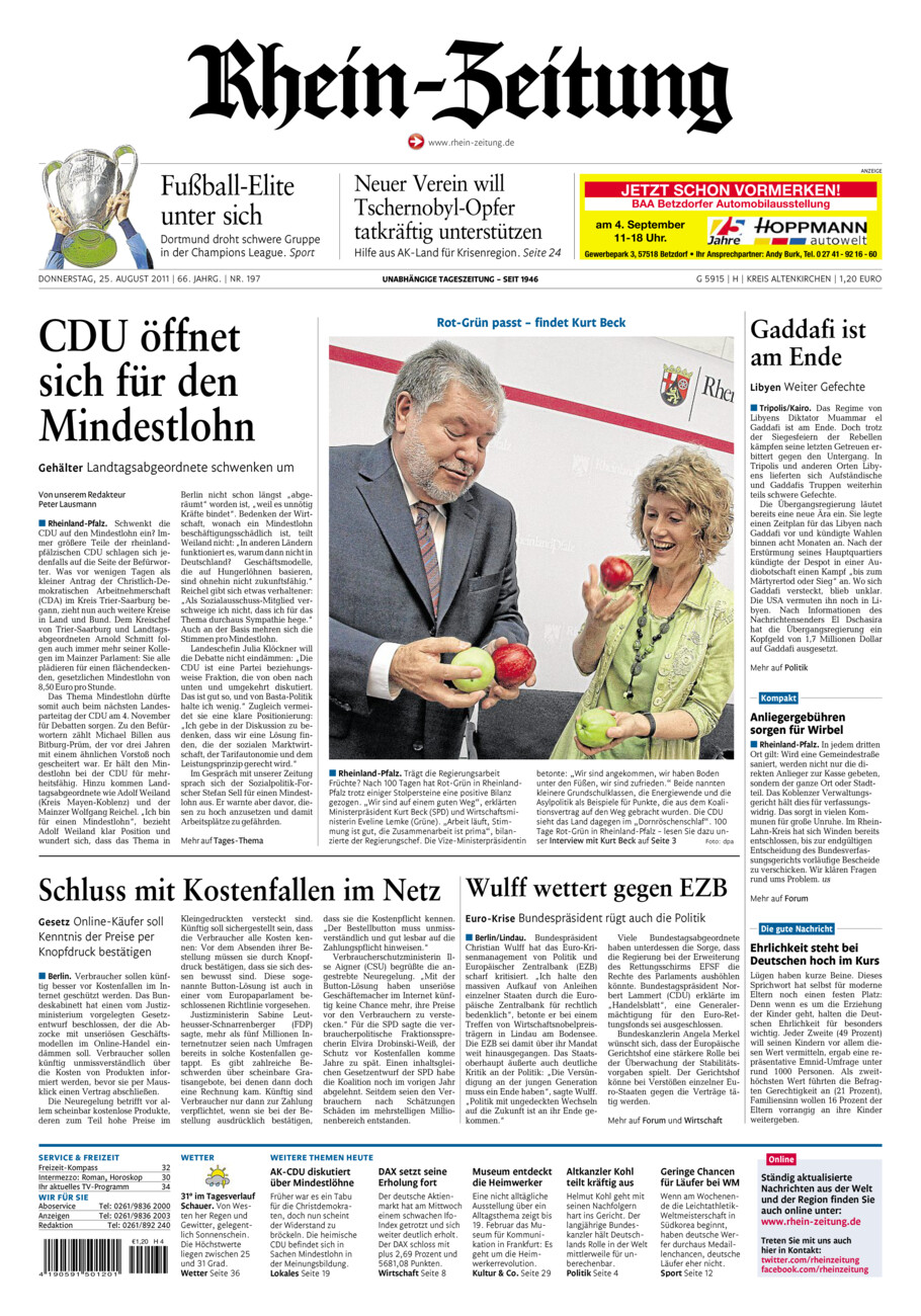 Rhein-Zeitung Kreis Altenkirchen vom Donnerstag, 25.08.2011