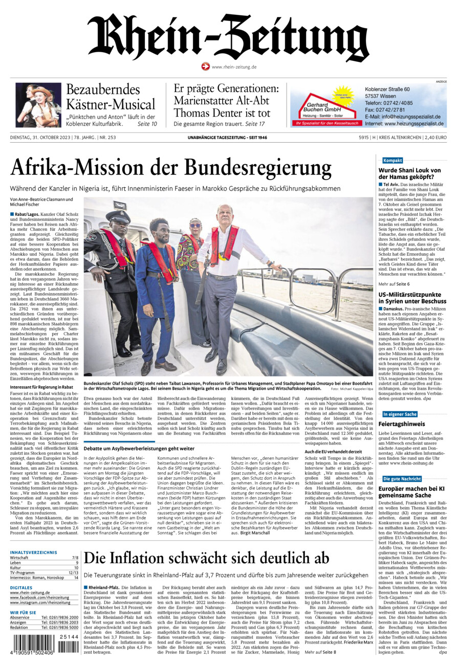 Rhein-Zeitung Kreis Altenkirchen vom Dienstag, 31.10.2023