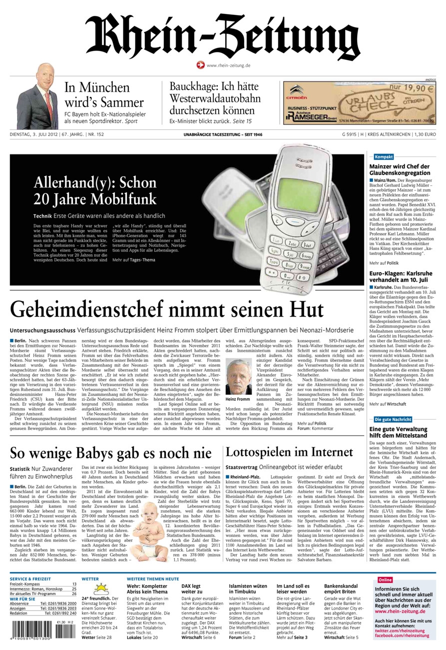 Rhein-Zeitung Kreis Altenkirchen vom Dienstag, 03.07.2012