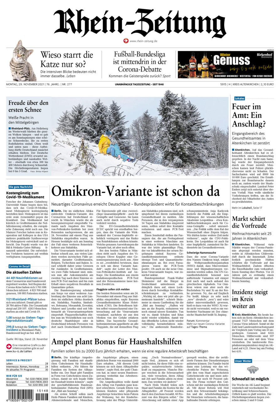 Rhein-Zeitung Kreis Altenkirchen vom Montag, 29.11.2021