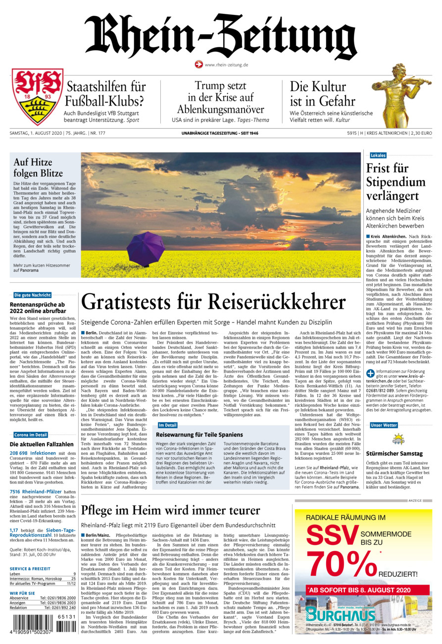 Rhein-Zeitung Kreis Altenkirchen vom Samstag, 01.08.2020