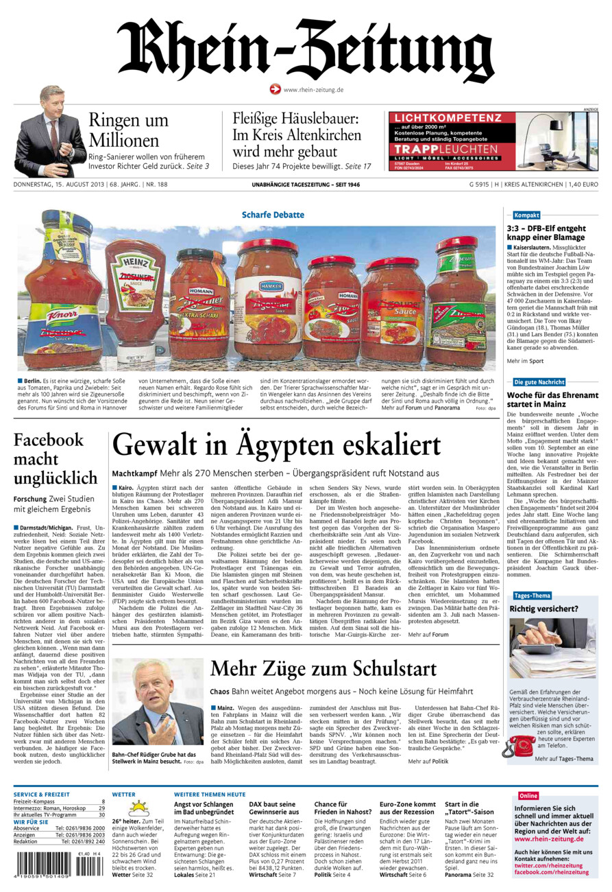 Rhein-Zeitung Kreis Altenkirchen vom Donnerstag, 15.08.2013