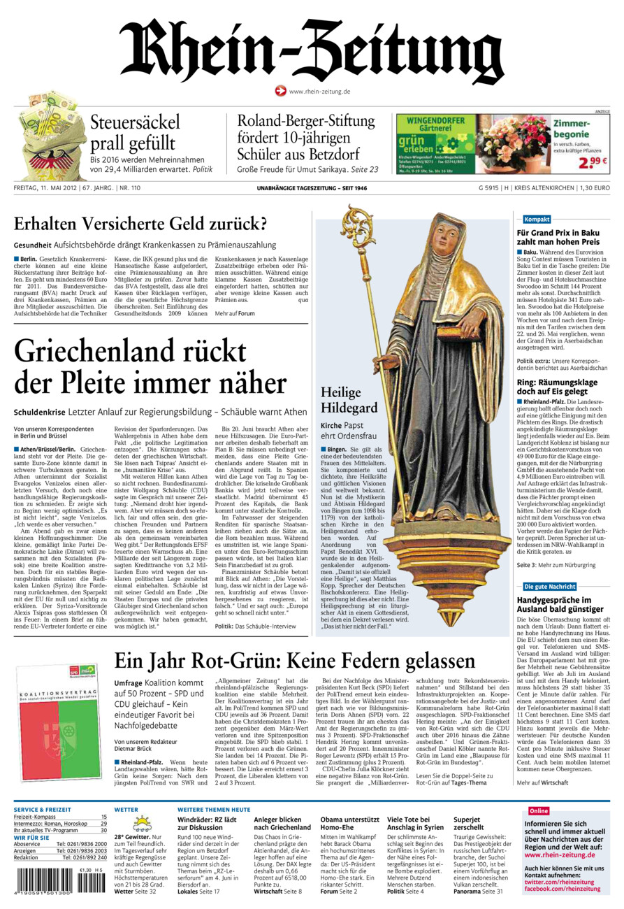 Rhein-Zeitung Kreis Altenkirchen vom Freitag, 11.05.2012