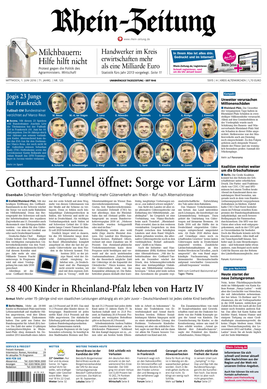 Rhein-Zeitung Kreis Altenkirchen vom Mittwoch, 01.06.2016