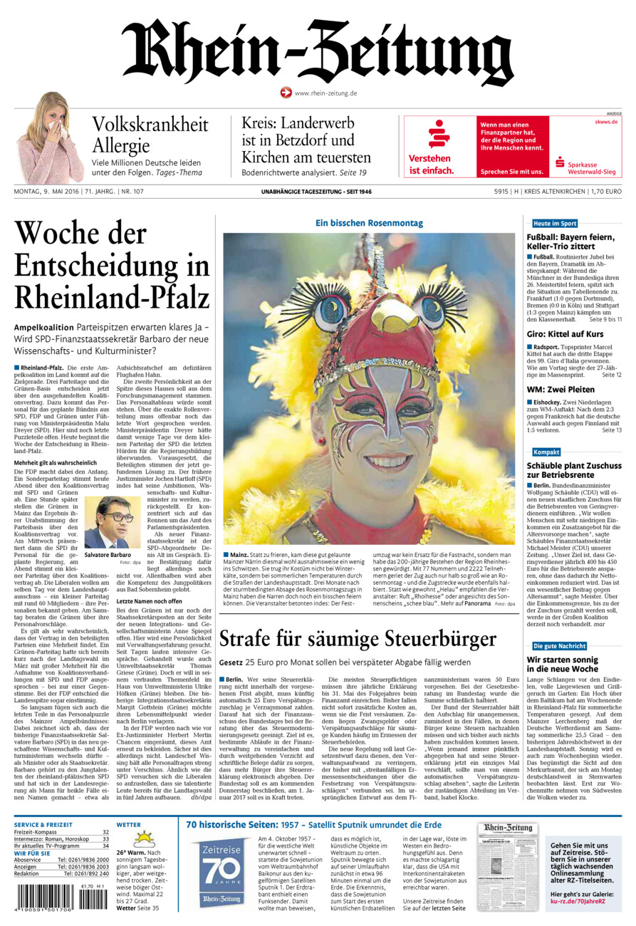 Rhein-Zeitung Kreis Altenkirchen vom Montag, 09.05.2016