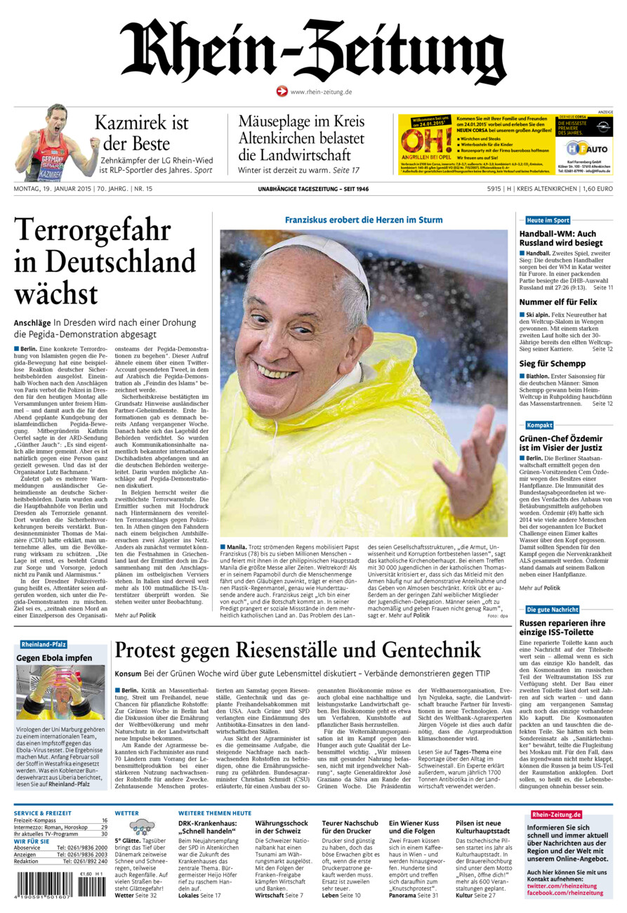 Rhein-Zeitung Kreis Altenkirchen vom Montag, 19.01.2015
