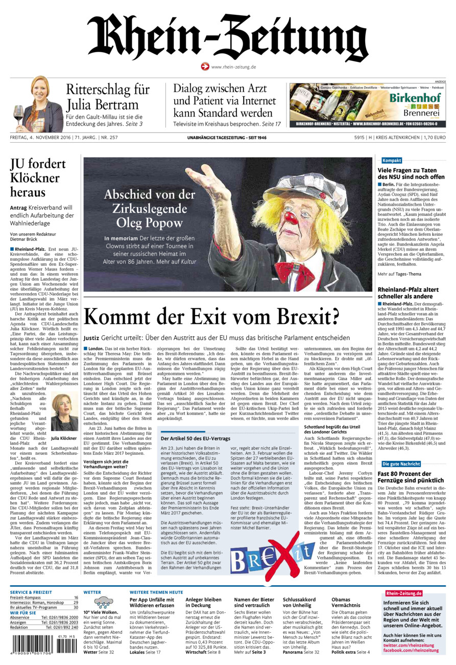 Rhein-Zeitung Kreis Altenkirchen vom Freitag, 04.11.2016