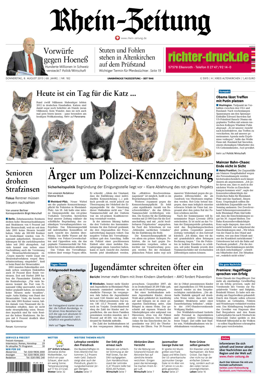 Rhein-Zeitung Kreis Altenkirchen vom Donnerstag, 08.08.2013
