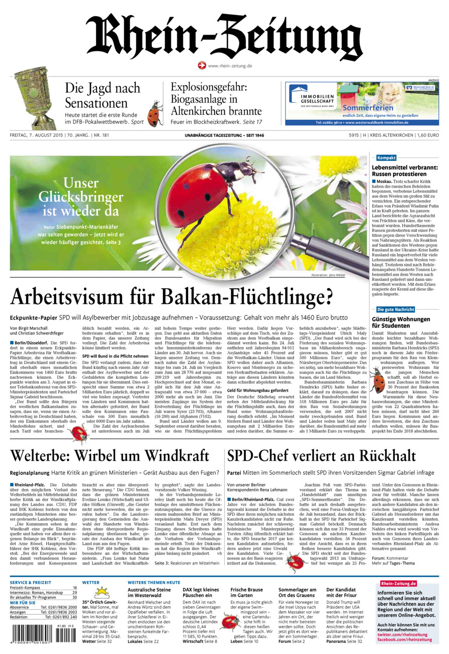 Rhein-Zeitung Kreis Altenkirchen vom Freitag, 07.08.2015