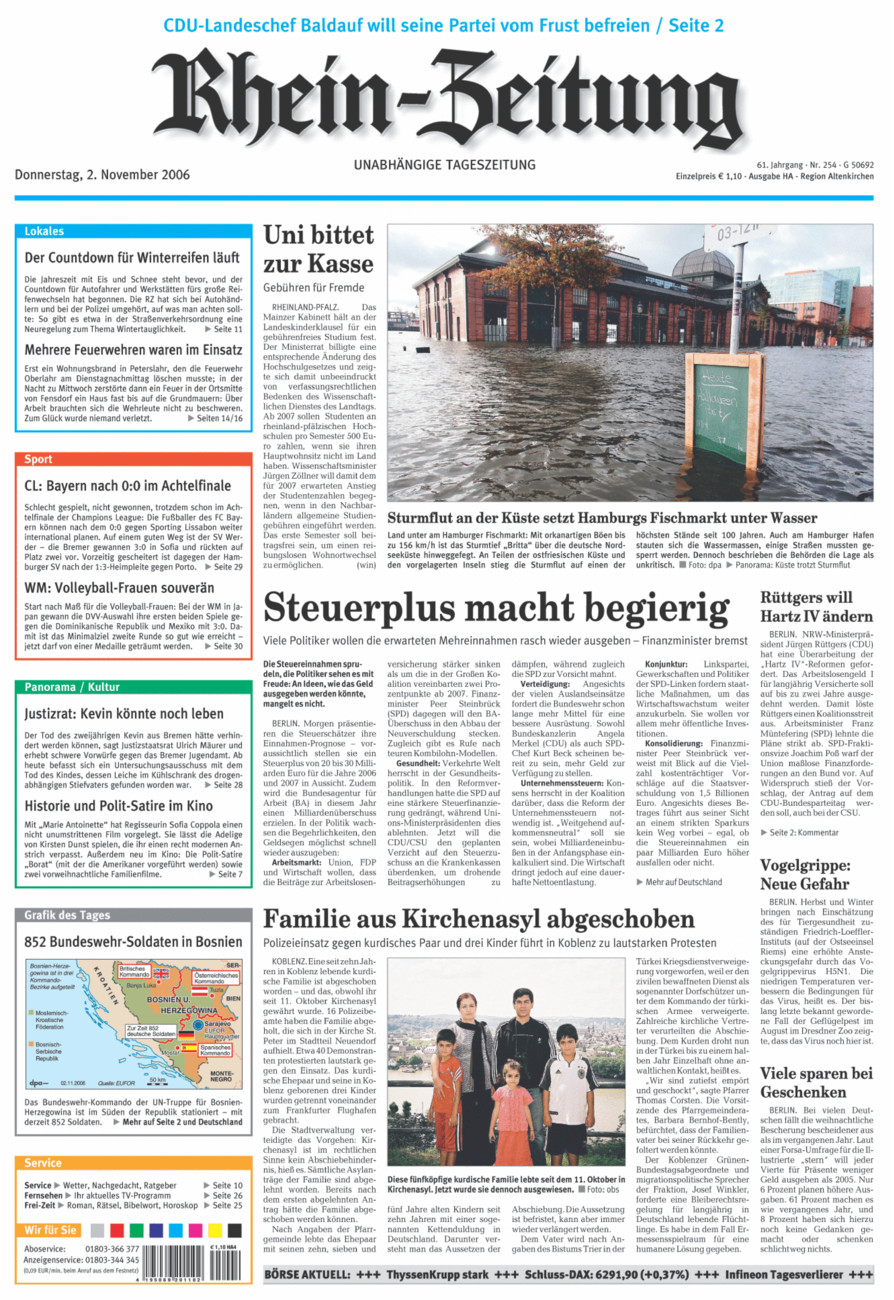 Rhein-Zeitung Kreis Altenkirchen vom Donnerstag, 02.11.2006