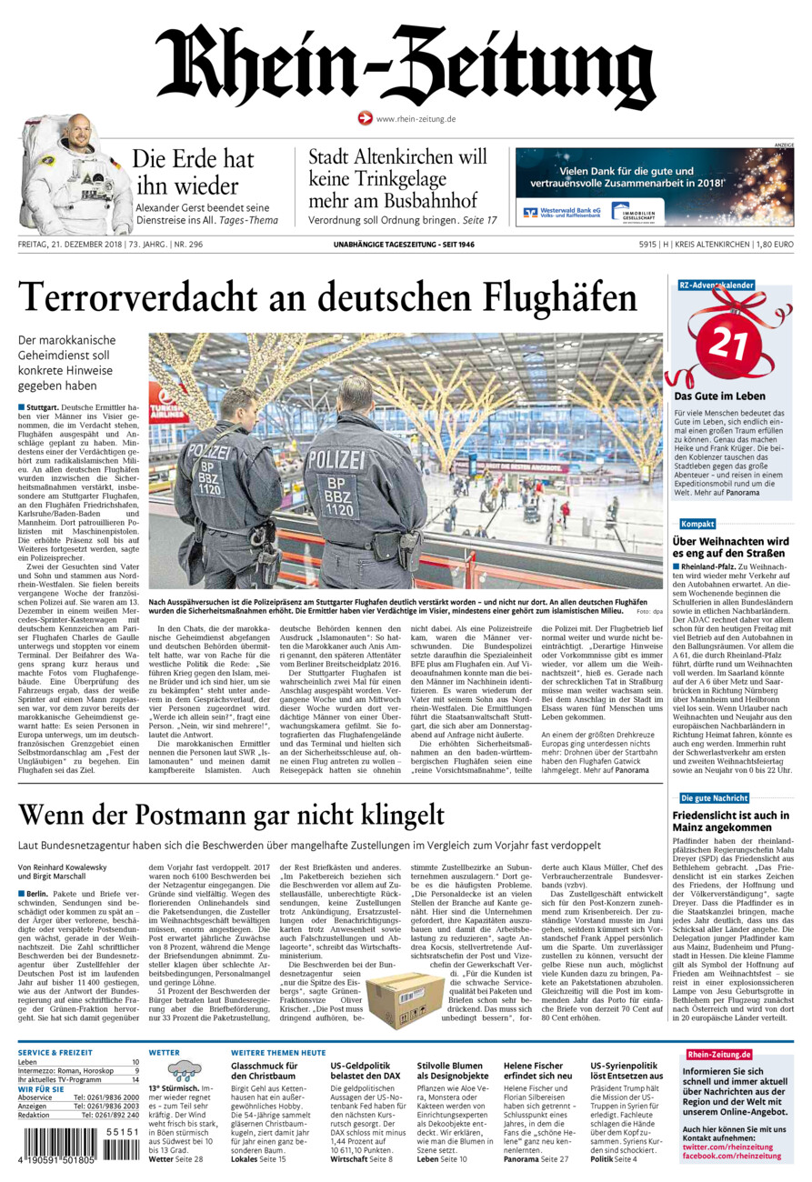 Rhein-Zeitung Kreis Altenkirchen vom Freitag, 21.12.2018