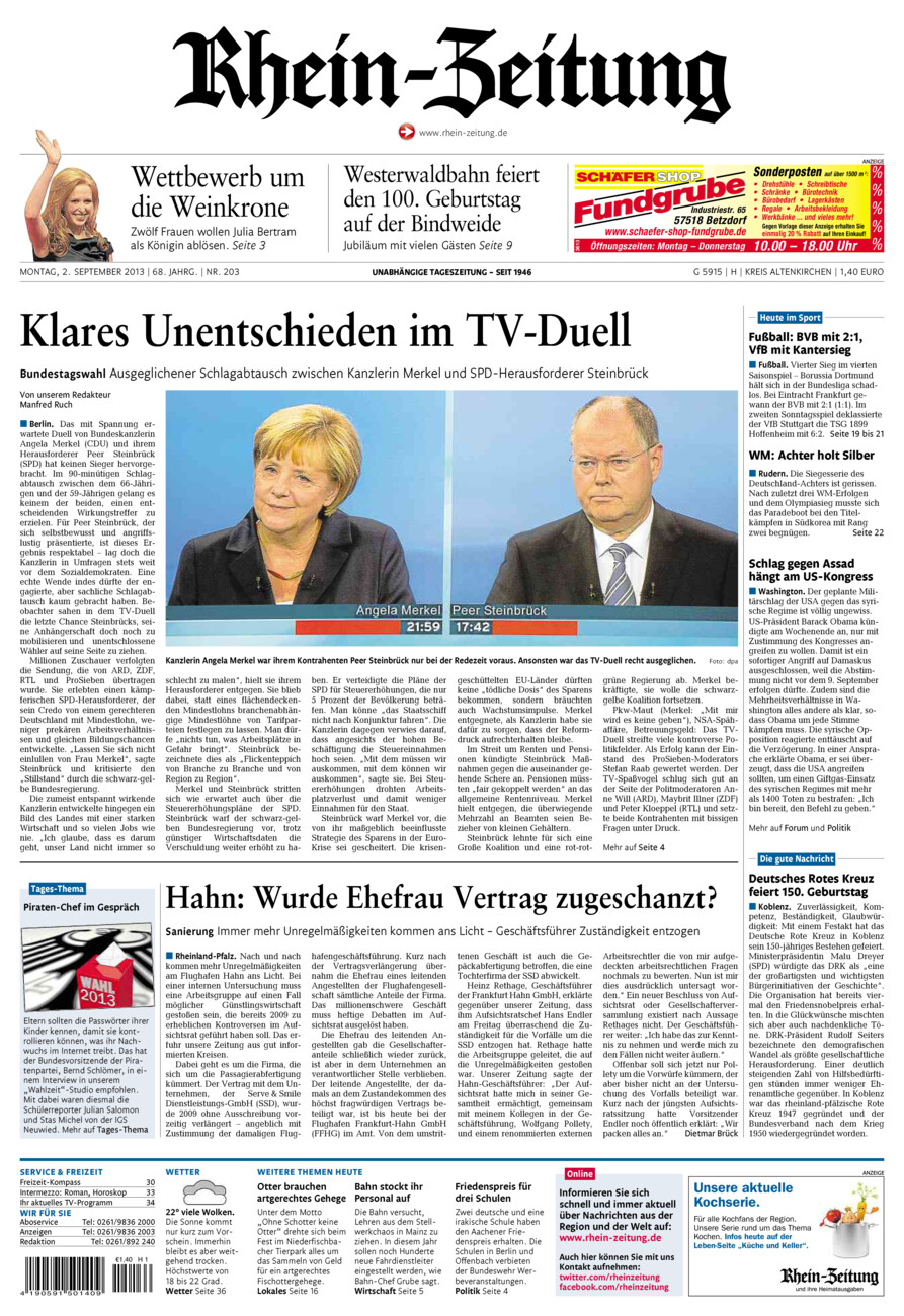 Rhein-Zeitung Kreis Altenkirchen vom Montag, 02.09.2013