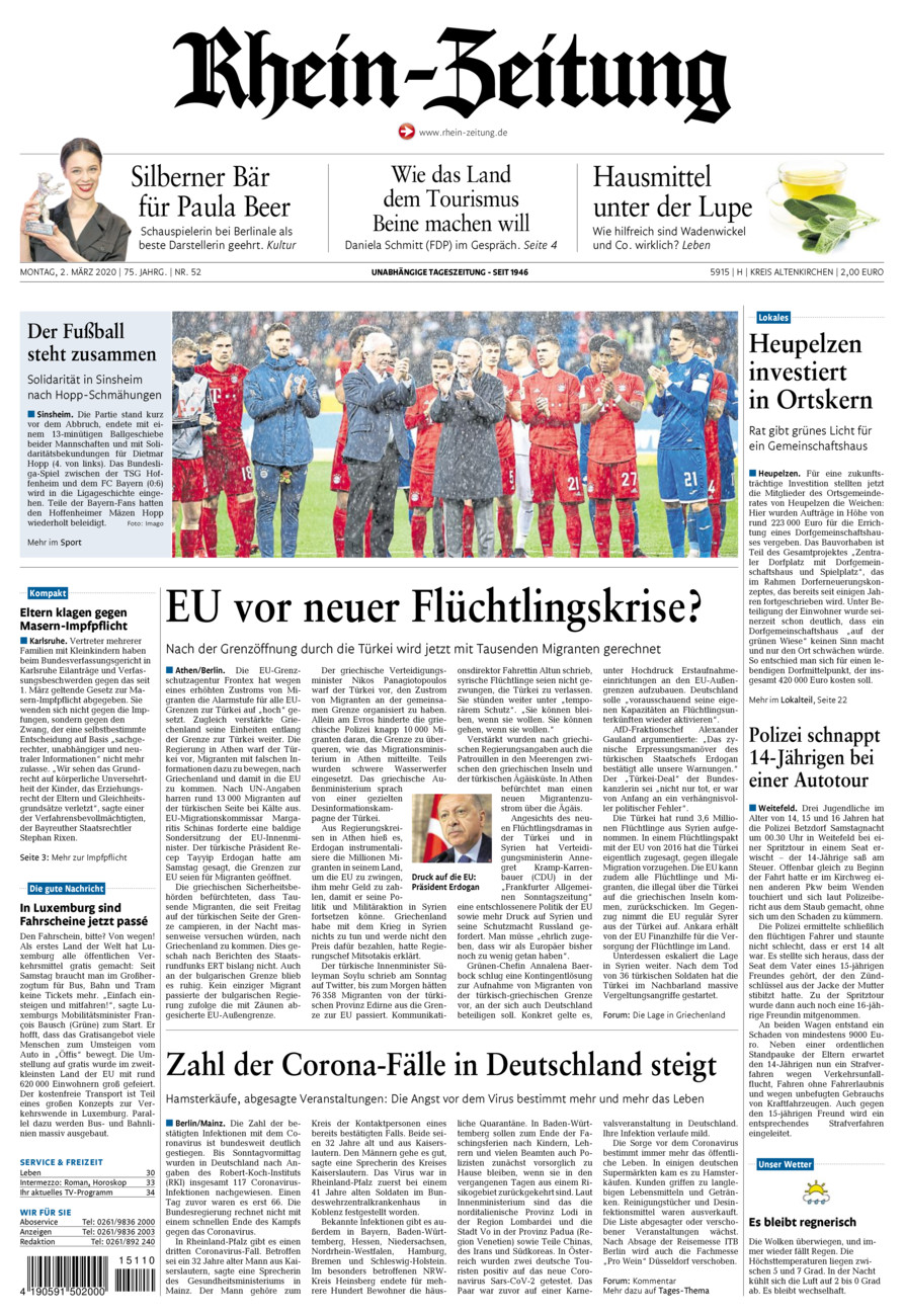 Rhein-Zeitung Kreis Altenkirchen vom Montag, 02.03.2020