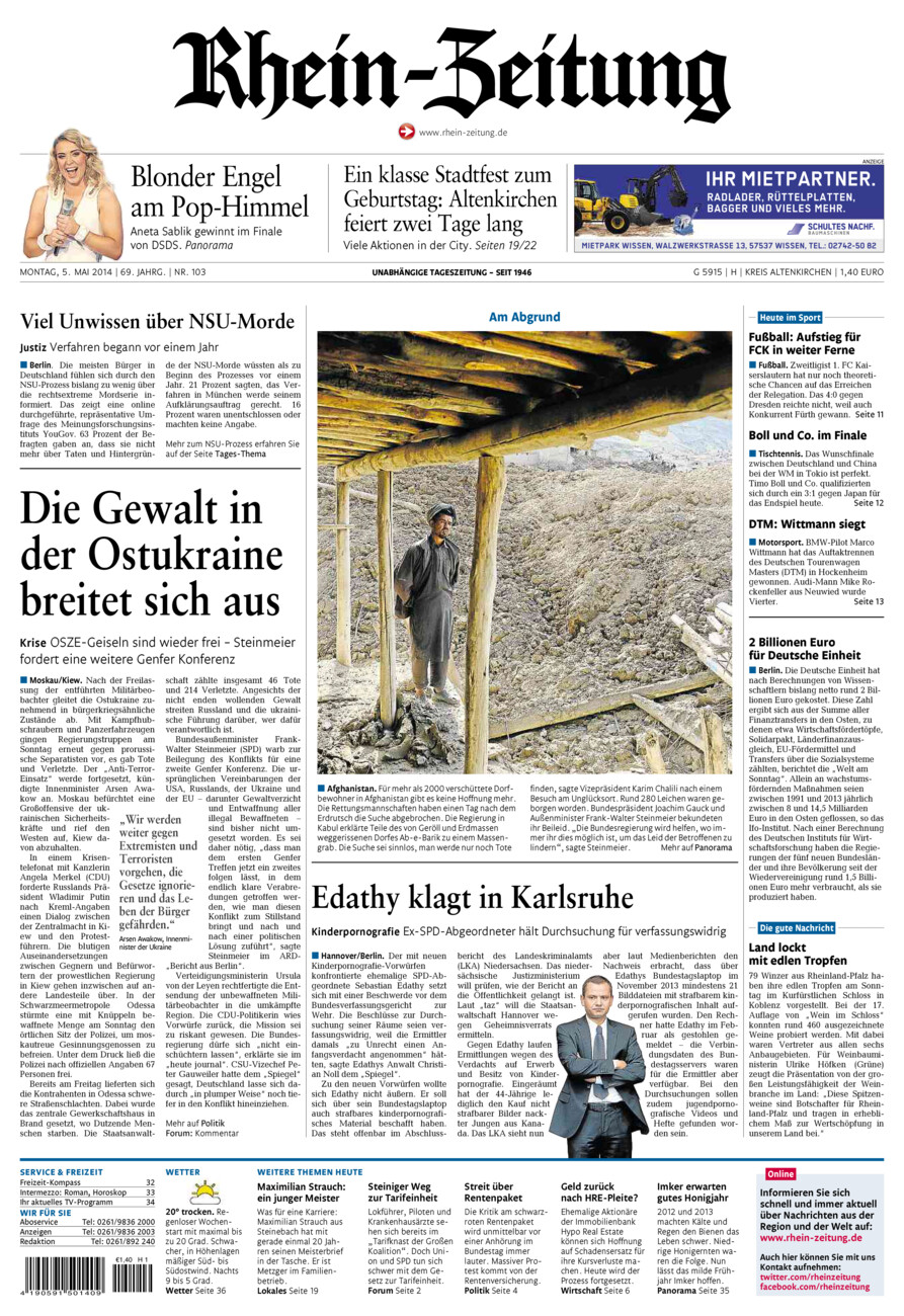 Rhein-Zeitung Kreis Altenkirchen vom Montag, 05.05.2014