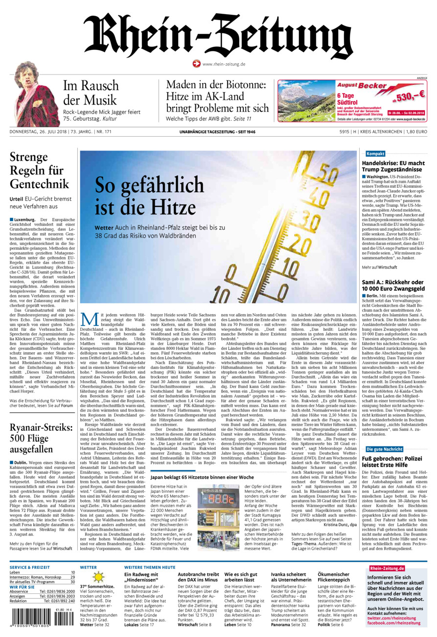Rhein-Zeitung Kreis Altenkirchen vom Donnerstag, 26.07.2018