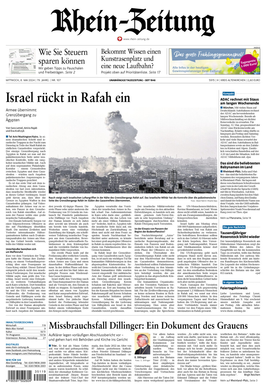 Rhein-Zeitung Kreis Altenkirchen vom Mittwoch, 08.05.2024