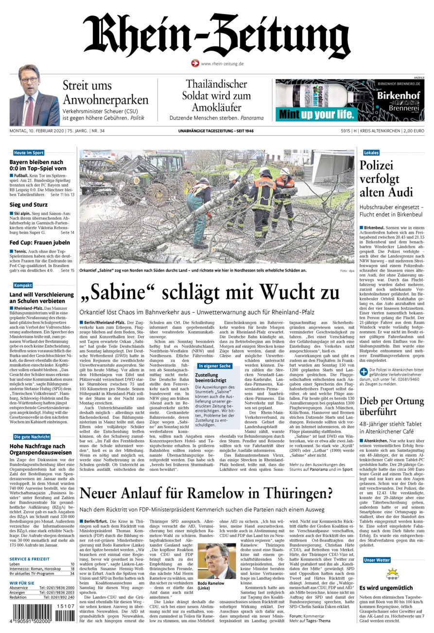 Rhein-Zeitung Kreis Altenkirchen vom Montag, 10.02.2020