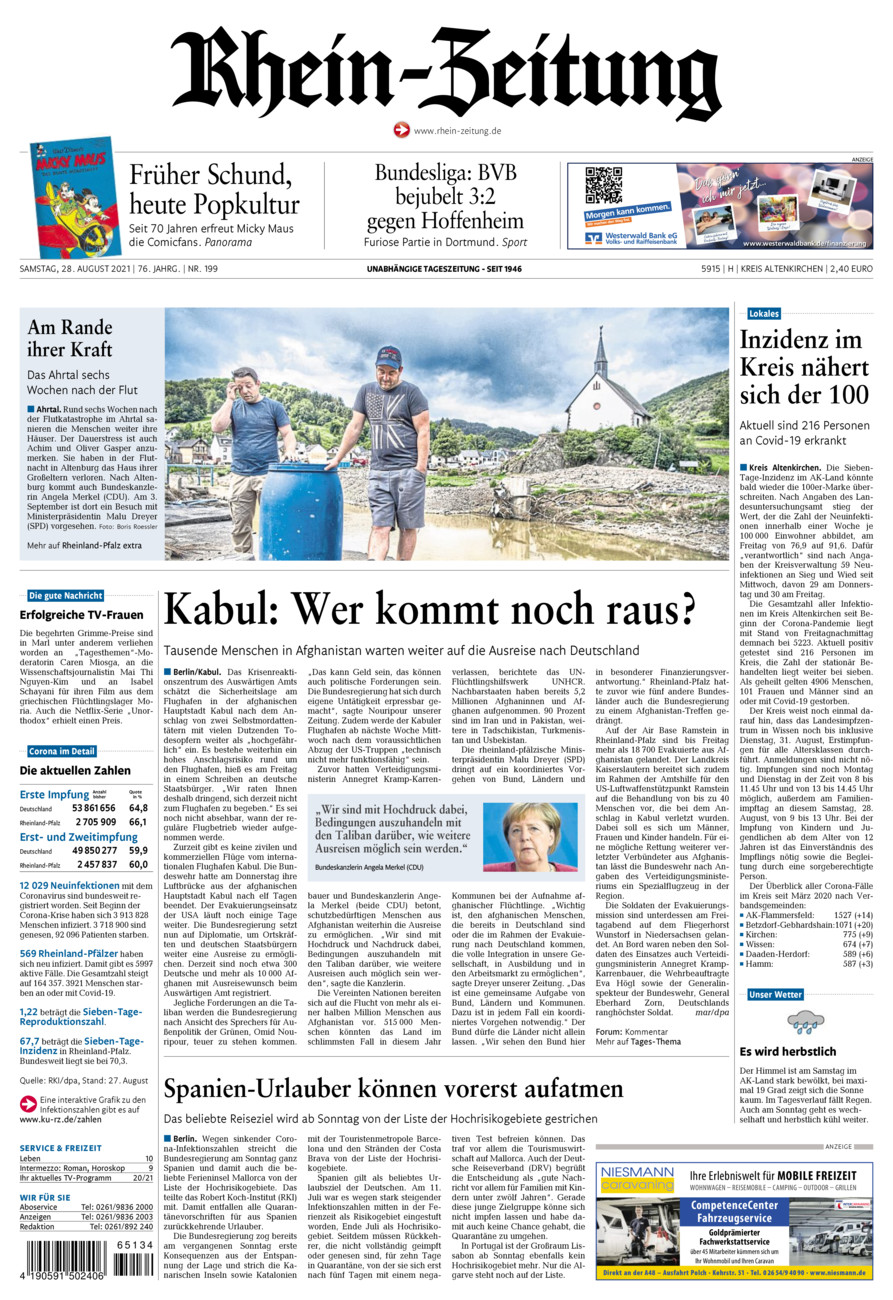 Rhein-Zeitung Kreis Altenkirchen vom Samstag, 28.08.2021