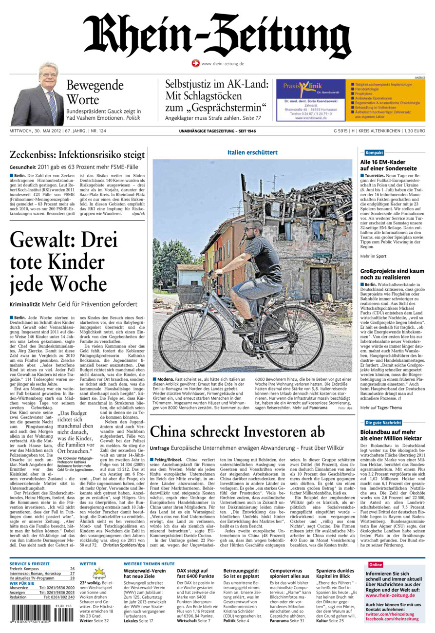 Rhein-Zeitung Kreis Altenkirchen vom Mittwoch, 30.05.2012