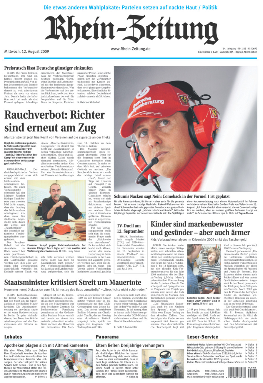 Rhein-Zeitung Kreis Altenkirchen vom Mittwoch, 12.08.2009