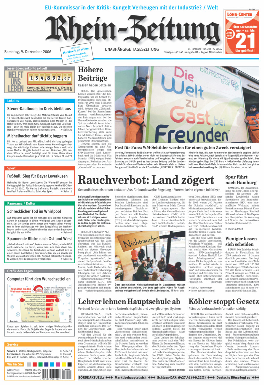 Rhein-Zeitung Kreis Altenkirchen vom Samstag, 09.12.2006